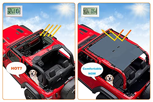 Shadeidea Top Sun Shade for Jeep Wrangler JL (2018-2023) 2 Door Sunshade Front and Rear - Steel Blue Mesh Screen Soft Top Roof Cover UV Blocker with Grab Bag - 10 Year Warranty - Thumbnail 2