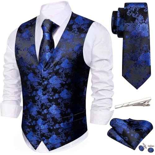 Image of Barry.Wang Men's Suit Vest Formal /Leisure Paisley Jacquard Silk Tie Pocket Square Waistcoat Set Wedding 5PCS