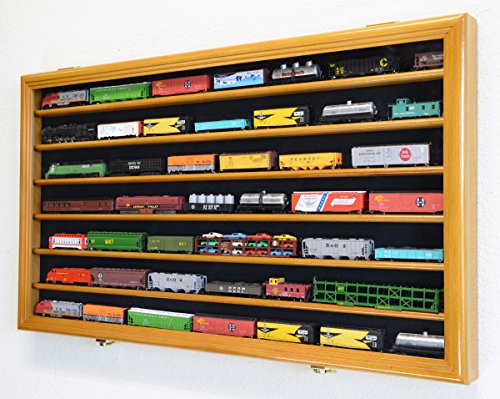 sfDisplay.com,LLC. N Scale Train Model Trains Display Case Cabinet Wall Rack w/ 98% UV Lockable -Oak