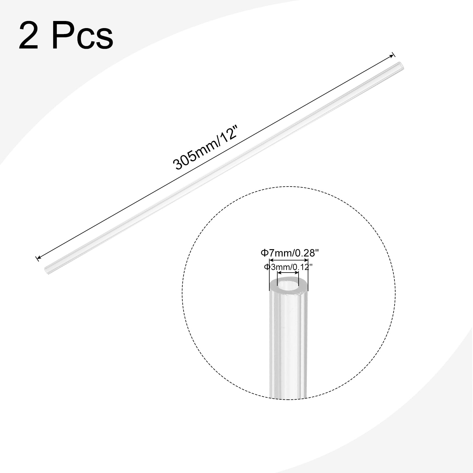 QUARKZMAN 2x Transparentes PVC-Rohr – 3mm Innendurchmesser, 7mm Außen, 350mm Lang – Für Lampen, Möbel & DIY