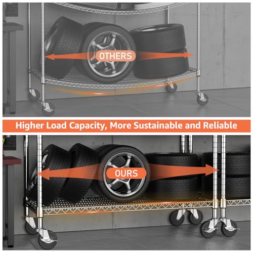 Image of M MZG 4 Tiers Storage Shelves Load 1400LBS, Metal Shelving Wire Metal Shelving Unit Shelves for Storage Adjustable Garage Shelving for Pantry Kitchen Garage Chrome 17.7 inch D x 47.3 inch W x 62.7 inch H