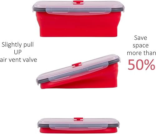 Miniatura 3 de Contenedores plegables de almacenamiento de alimentos con tapa hermética y ventilación de aire, 40.5 oz, juego de contenedores de silicona apilables