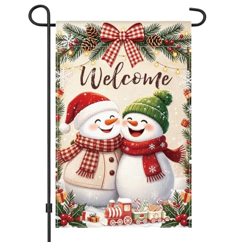 AhfuLife Drapeau bonhomme neige Noël, 12x18 po