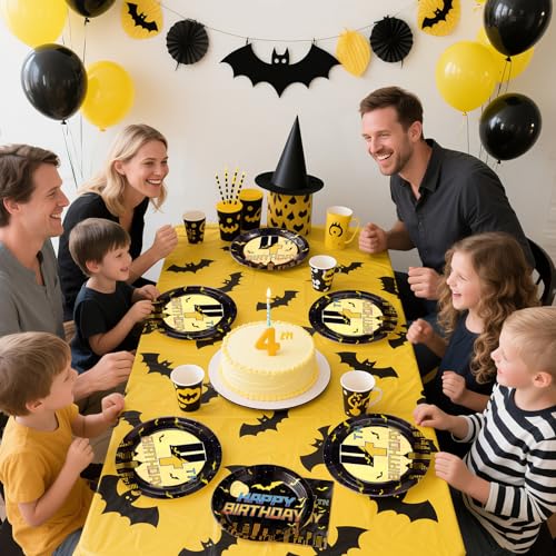 Greencian 96Pcs Black Yellow 4th Birthday Party Supplies Serves 24 by Greencian - Used condition - Image 4