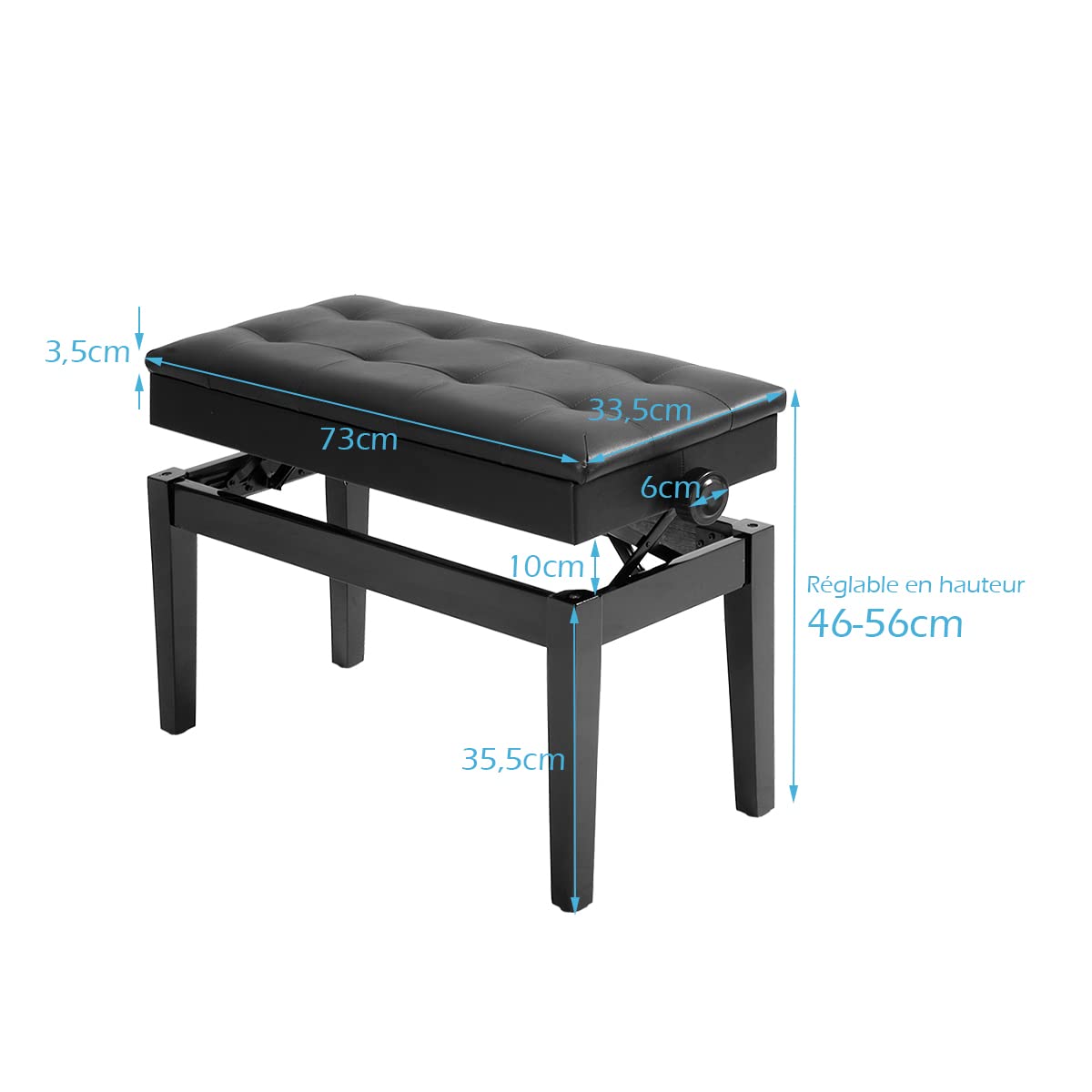 DREAMADE Klavierhocker Höhenverstellbar, Piano Hocker Keyboardbank Klavierstuhl mit Stauraum, Schminkhocker Klaviersitz aus Stahl, Sitzhocker Sitzbank Pianobank für 2 Personen, Schwarz