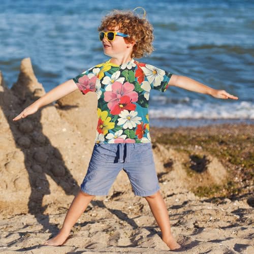 ALAZA Kids Rash Guard Girls Toddler Swim Shirts Short Sleeve Retro Floral UPF 50+ 3T4