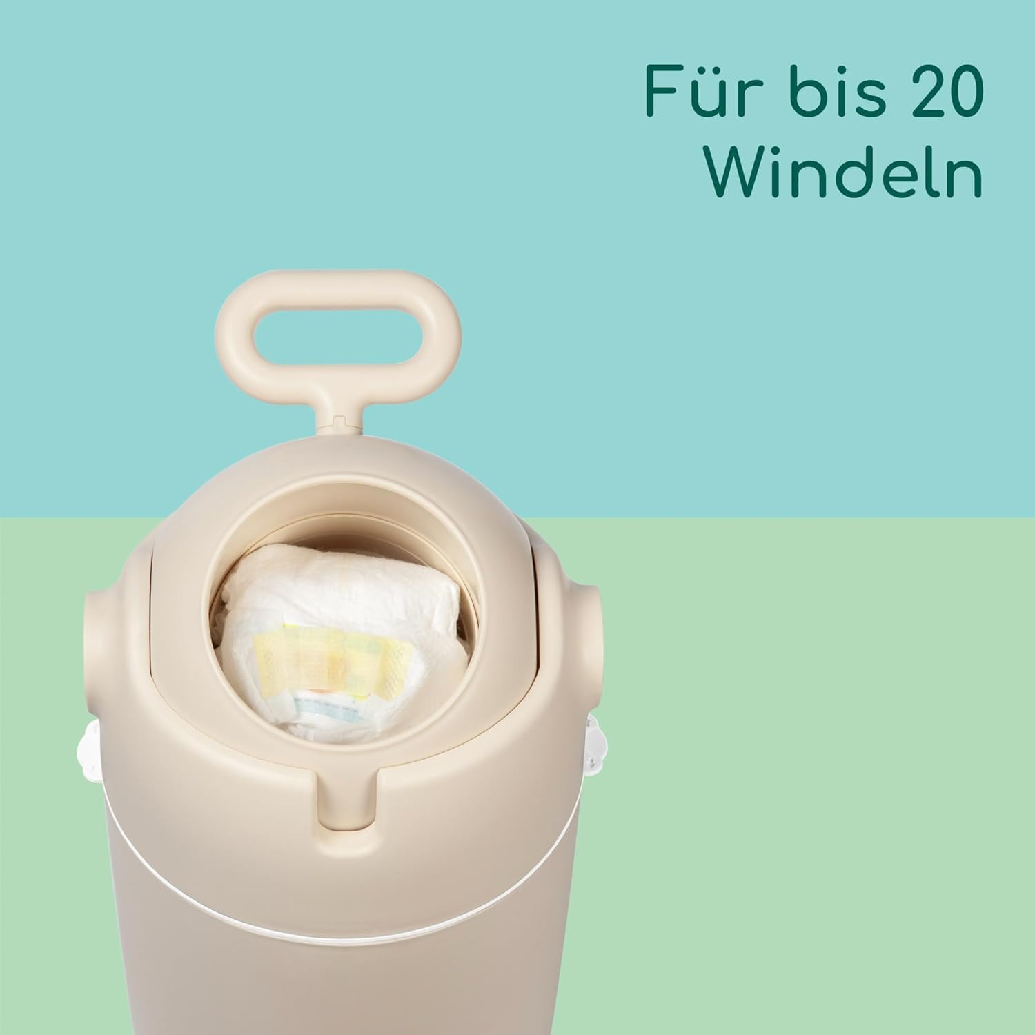 Bebeconfort geruchsdichter Windeleimer Größe M, Windeleimer, Deckel geruchsdicht, für alle Müllbeutel, für bis zu 20 Windeln, Bedienung mit einer Hand, praktische Größe, leicht zu reinigen, Sand
