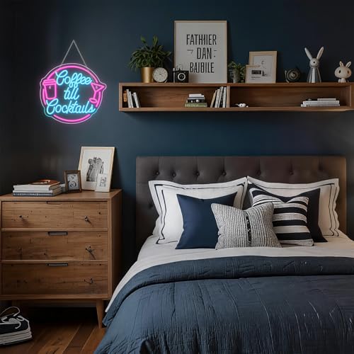 Image of Coffee Till Cocktail Neon Signs for Wall Decor Dimmable LED Neon Light Coffee Light Up Signs for Home Party Gift Office Bedroom Bar Decor
