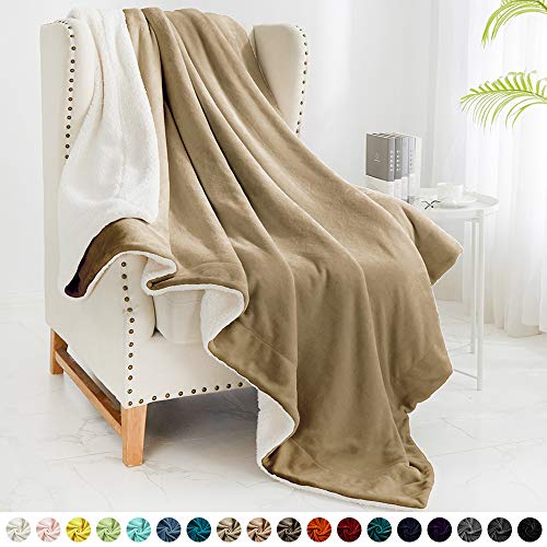 Walensee Sherpa Fleece Blanket (Throw Size 50”x60” Camel) Plush Throw Fuzzy Super Soft