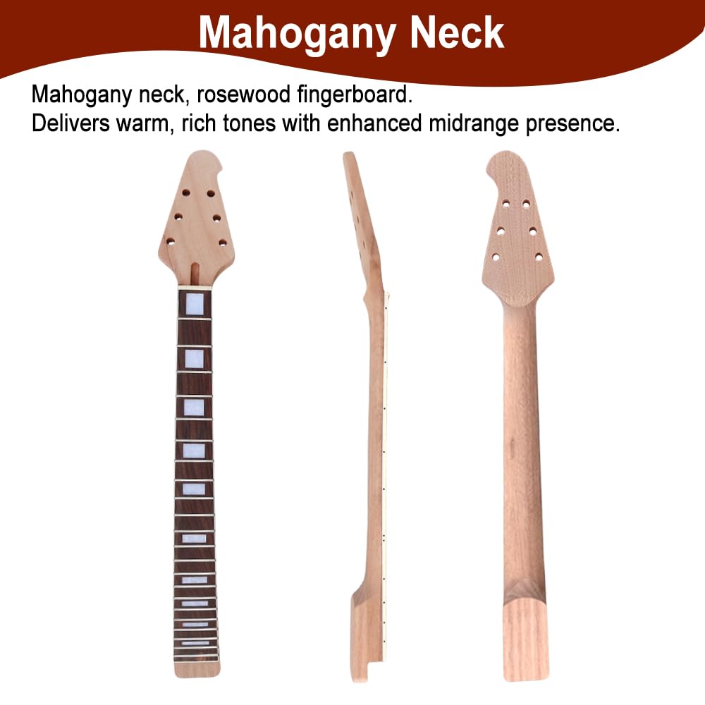 Diy Electric Guitar Kit Unfinished Rosewood Fretboard Neck & Guitar Body Blank with All Accessories Included Build Your Own (TZ-46)