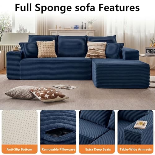 Image of Sectional Couches for Living Room Cloud Couch Sofa with L-Shape Couch in a Box Upholstered Boneless Couchs Modern Modular Sectional Couch with Chaise (Blue,B-3 Seater-Right-Facing Chaise-96 inch)