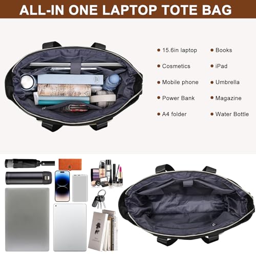 Kuosdaz Teacher Tote Bag for Women 15.6in Laptop Bag Work Bags for Women Nurse Bags,Black - image 4