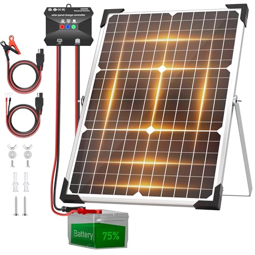 Image of Voltset Solar Panel Kit 30W 12V, Solar Battery Trickle Charger Maintainer, Waterproof Solar Panel + Upgrade Charge Controller + Adjustable Mount Bracket for Boat RV Motorcycle Marine