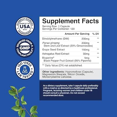 Natures Craft DIM Supplement for Men - DIM Estrogen Blocker for Men for Hormone Balance & Prostate Health - Diindolylmethane Complex with Panax Ginseng, Bioperine, Grapeseed & Astragalus - 120 Count