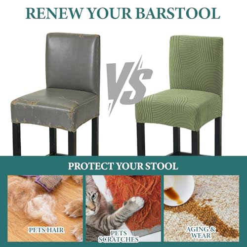 Image of HAOYONG Bar Stool Covers, Stretch Counter Stool Pub Chair Slipcover Washable Counter Height Chair Covers for Kitchen Dining Room Cafe Set of 2 (Olive Green)
