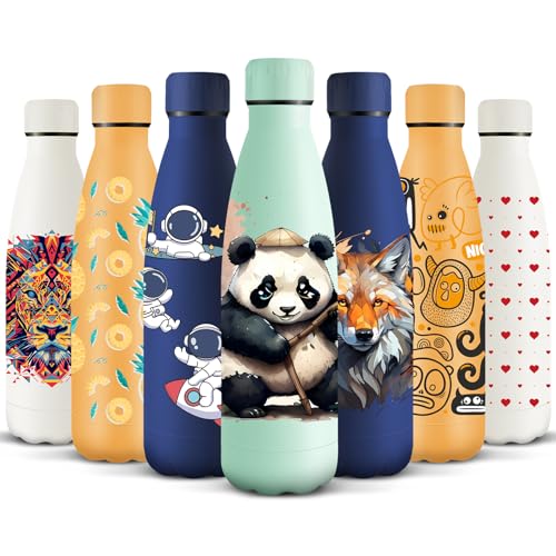 HoneyHolly Borraccia Termica, Senza BPA, Borraccia Bambini, 500ML Acciaio Inossidabile 18/8, Bottiglia Termica A Prova di Perdite, Borraccia Acciaio Inox per Scuola, Ufficio e Attività All'aperto