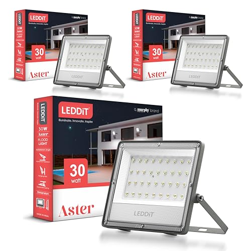 Image of Aster 30W LED Flood Light | IP66 Waterproof Outdoor Flood Light | High Brightness Security Light | Heavy Duty Aluminium Body | Cool White | 2 Year Warranty | Pack of 3