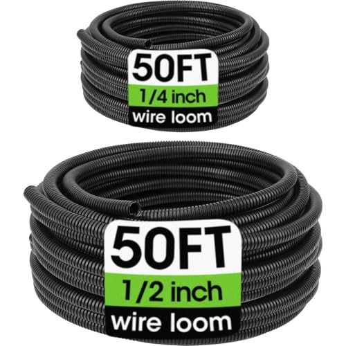Wire Loom 1/4 1/2 Inch x 50 FT Split Wire Loom Tubing Wire Conduit Cable Sleeves Bulk Flexible Electrical Conduit Protective kit Black