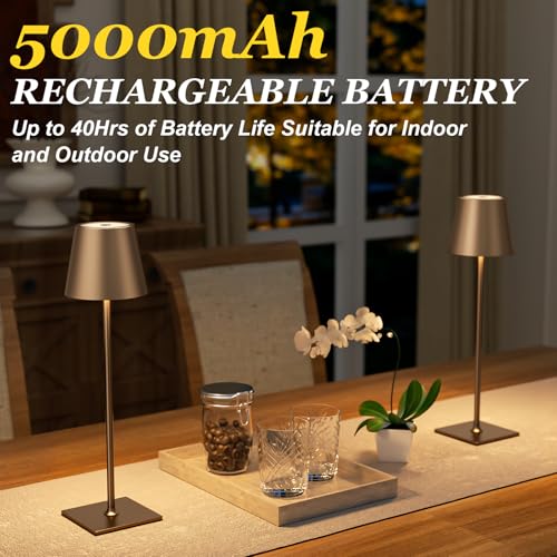 Image of Kakanuo Brown Cordless Rechargeable Table Lamp 5000mAh Battery Operated Lamps, 3 Colors Stepless Dimming Touch Lamp for Living Room, Kitchen Counter, Dining, Outdoor Patio, 2 Pack