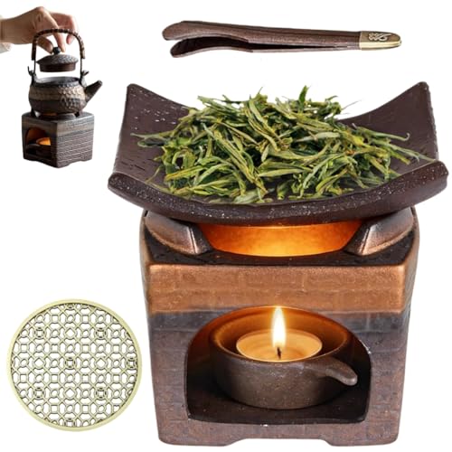 Ceramic Burner Kit with Wooden Clips and Pads Essential Oil Burner for Incense & Herbs Tea Light Candle Holder Warmer for Home Office Meditation Relaxation (Square 10.5 * 6.5cm/4.13 * 2.56in)