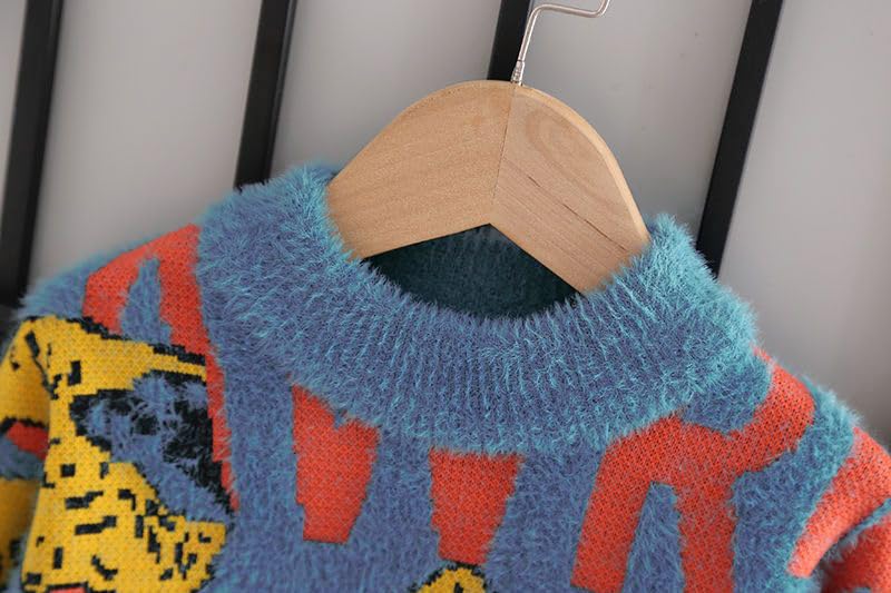 Bold N Elegant Dinosaur Kids Knitted Wool Full Sleeve Warm Sweater Pullover Cardigan for Infant Toddler Baby Boys (Blue, 6-7 Years) - Image 3 thumbnail