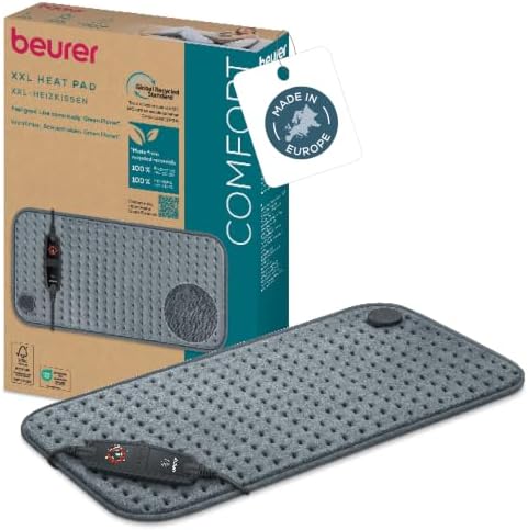 Beurer HK 123 Heizkissen, Made in Europe, Ober- und Unterseite aus 100% recyceltem Material, kuschelig weich, 60 x 30 cm, 6 Temperaturstufen und Abschaltautomatik, maschinenwaschba