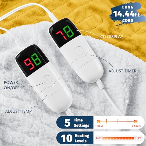 King Size Heated Electric Blanket - 90" x 108" with Dual Control, 10 Heating Levels & 8 Hours Auto Off, Soft Warm Flannel Gifts with Over-Heat Protection, ETL & FCC Certified