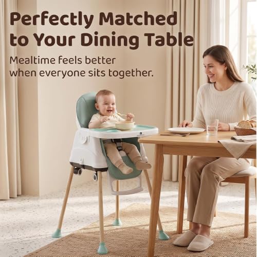 Image of StarAndDaisy High Chair for Baby /Baby Feeding Chair for 0 to 5 Years with 4 in-1 Multifunctions /High Chair with Wheels,Height Adjustable, Detachable Tray & 3-Point Safety Belt - Green
