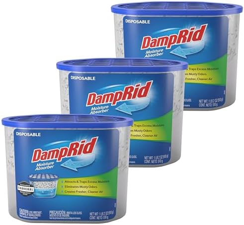 DAMPRID Fragrance Free Disposable Moisture Absorber Granule With Activated Charcoal, 18 Oz (Pack Of 3) Moisture Absorber & Odor Remover, Lasts Up To 60 Days, No Electricity Required