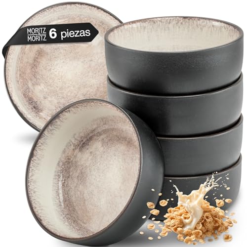 Moritz & Moritz VIDA - Juego de 6 cuencos para cereales, color beige, elegantes y robustos de porcelana para cereales, sopas y ensaladas, aptos para lavavajillas, microondas, ideal para el uso diario