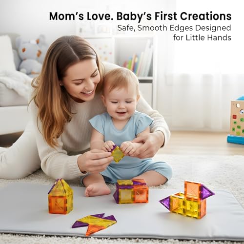 Image of TOYTASTIC Magnetic Tiles Building Blocks for Kids Preschool Educational Magnetic Construction Toys for Creative Learning & Brain Development Safe STEM Toy for Toddlers Age 3-8 Years (16 Pieces)