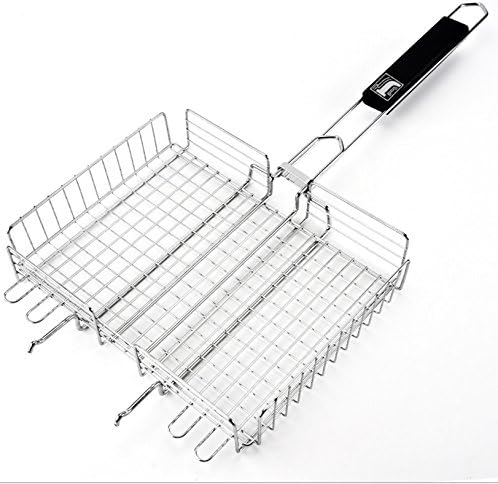 Portable Stainless Steel Grill Basket with Removable Wooden Handle