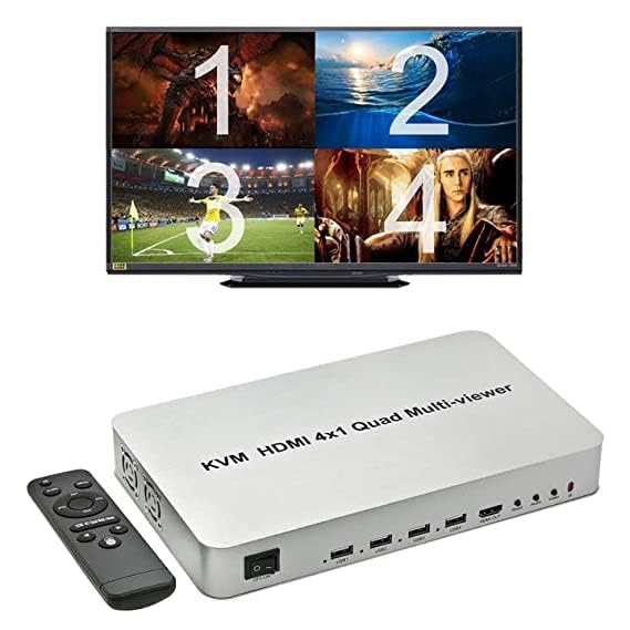 Image of KVM HDMI Multi-Viewer 4x1 HDMI Quad KVM Multiper Smooth Real-time 4 in 1 with Hotkey Support USB Keyboard Mouse(HDMI 4x1 KVm Multi-Viewer)