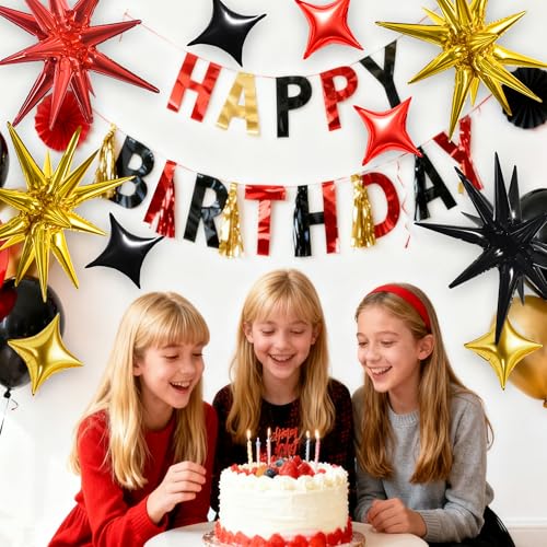 Image of TONIFUL 22Inch 18Pcs Black Gold Red Explosion Star Mylar Balloons and 10Inch Four Pointed Star Balloons Set for Christmas New Year Birthday Wedding Bridal Shower Anniversary Photo Booth Supplies