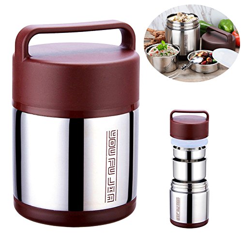 Vakuum Isolierte LunchBox Essenträger Bento Box Thermo-isolierenden Edelstahl Lunch Container Halt Warm für 12 Stunden mit klappbarer Löffel, 1.6l von aumotoo