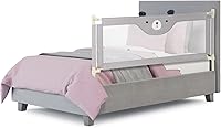 Vista 13 de BABY JOY Riel de cama para niños pequeños, 77 pulgadas, extra largo, altura ajustable y plegable, protector de riel de cama de bebé con malla Gris