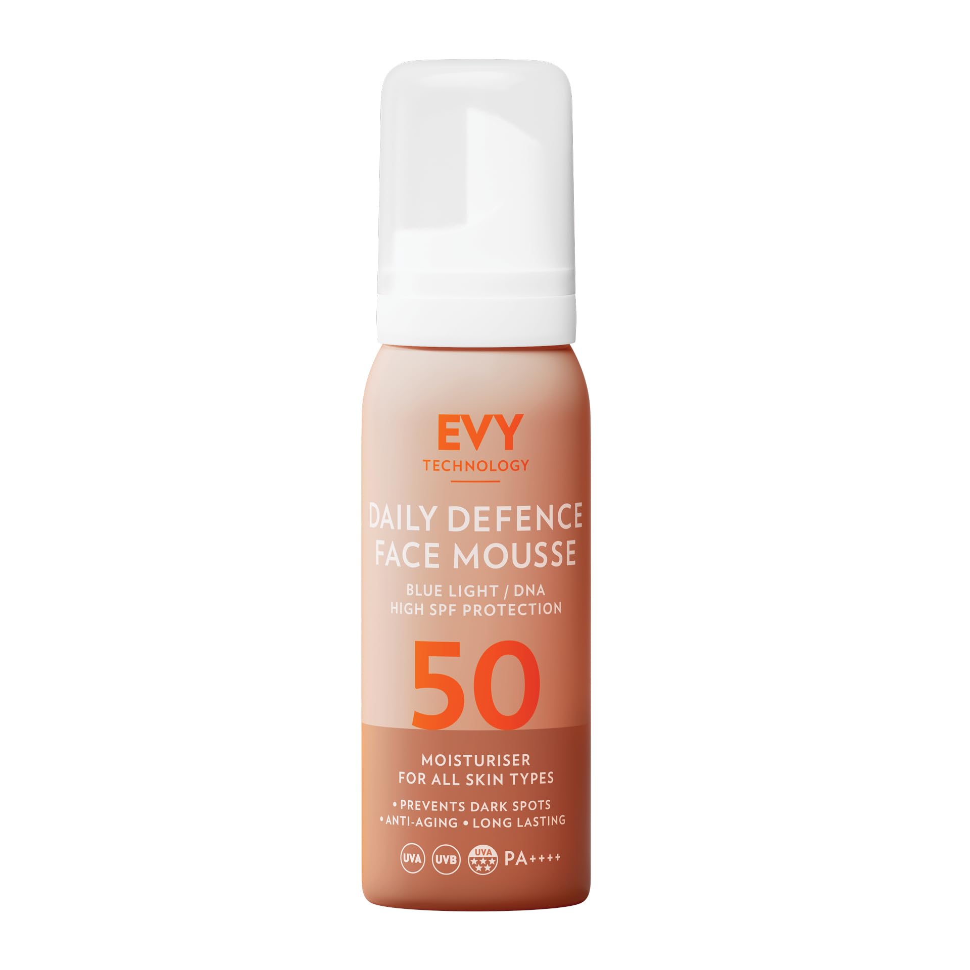 EVY Crème de Jour en Mousse avec Protection UV SPF 50 - dernière technologie anti-âge, hydratante, sans parfum, vegan
