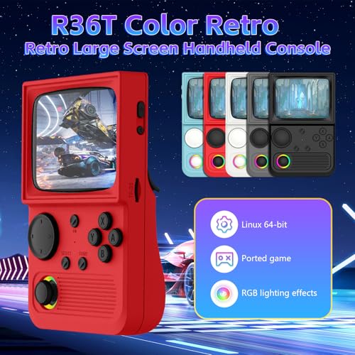 Image of R36T Retro Game Console, Handheld Game Console with 3.5in IPS HD Screen, Video Game Consoles Supports WiFi Networked Fighting and OTG, 3500mAh Battery, 64GB TF Card, Red