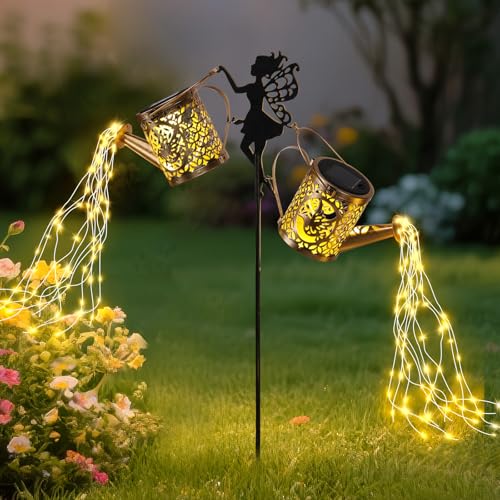 ZKLiLi solaire arrosage peut éclairer en plein air, IP65 étanche jardin décor avec un pôle deux lumière - suspendu Patio pelouse chemin décoration cadeau...