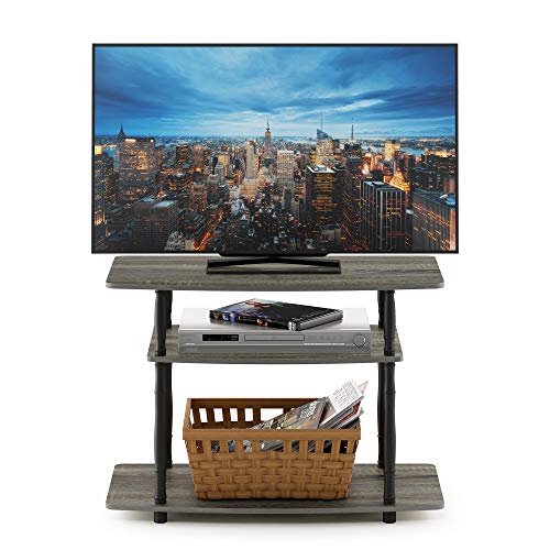 Image of Furinno Turn-N-Tube No Tools 3-Tier Entertainment Center TV Stand for TV up to 32 Inch, Plastic Classic Tubes, French Oak Grey /Black