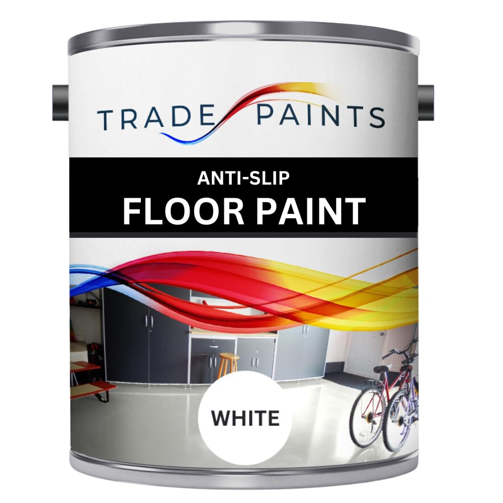 Trade Paints Anti-Slip Floor Paint - Ideal For Concrete, Stone, Brick, Wood & Metal - Provides A Safer Slip-Resistant Coating For Both Residential & Commercial Use (White) - 5 Litre