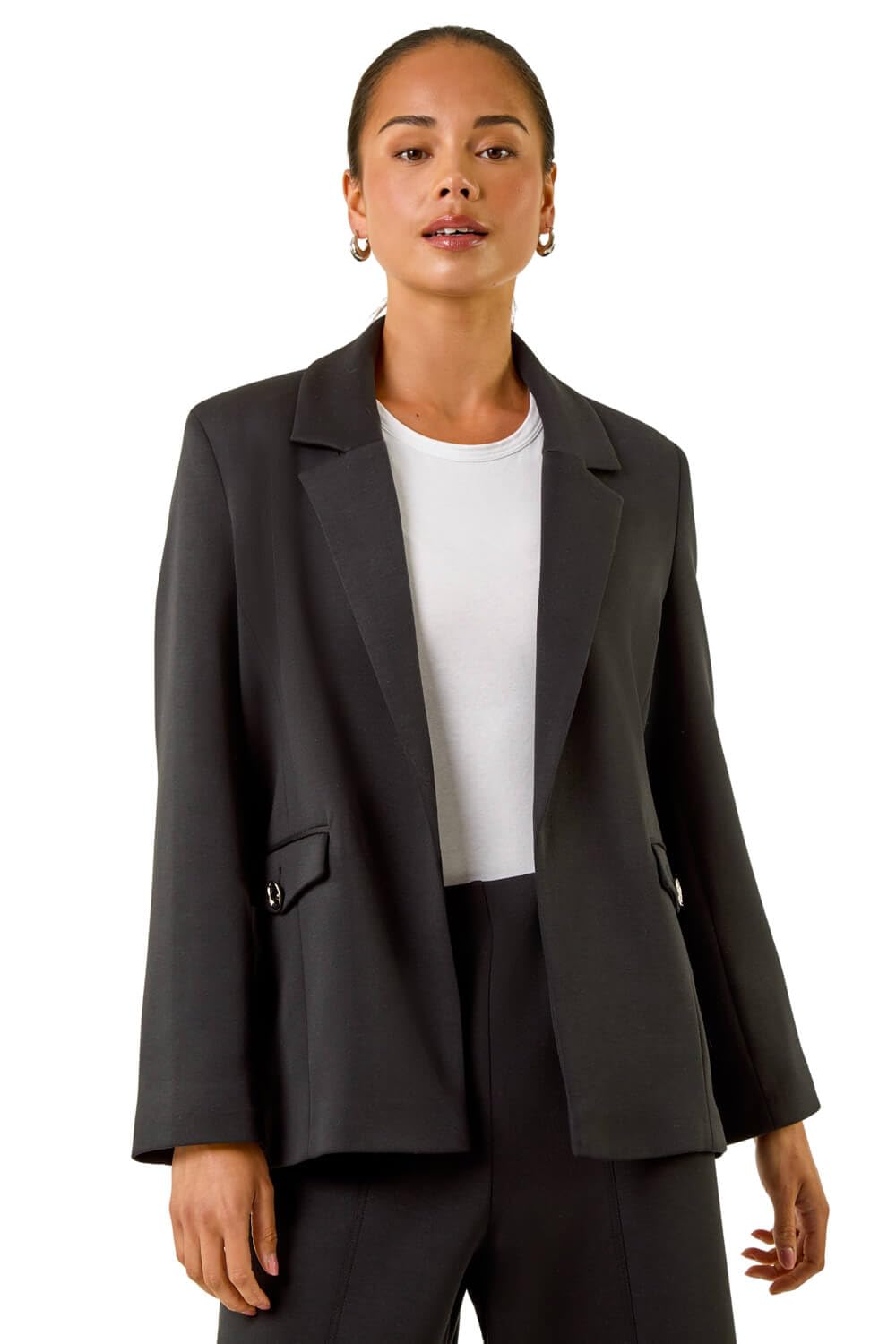 Roman Women's Black Petite Pocket Detail Stretch Blazer In Size 14