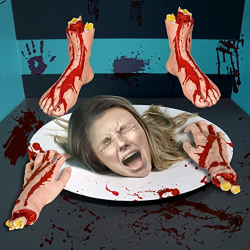 image for XONOR Halloween Severed Hands Feet Set Scary Bloody Broken Body Parts 