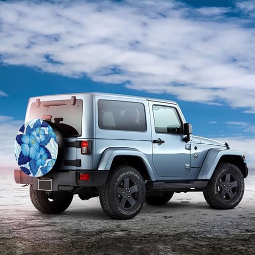 Image of Delerain Blue Hibiscus Flowers Spare Tire Covers for RV Jeep Trailer SUV Truck and Many Vehicle, Wheel Covers Sun Protector Waterproof, (14 Inch for Diameter 23 inch-27 inch)