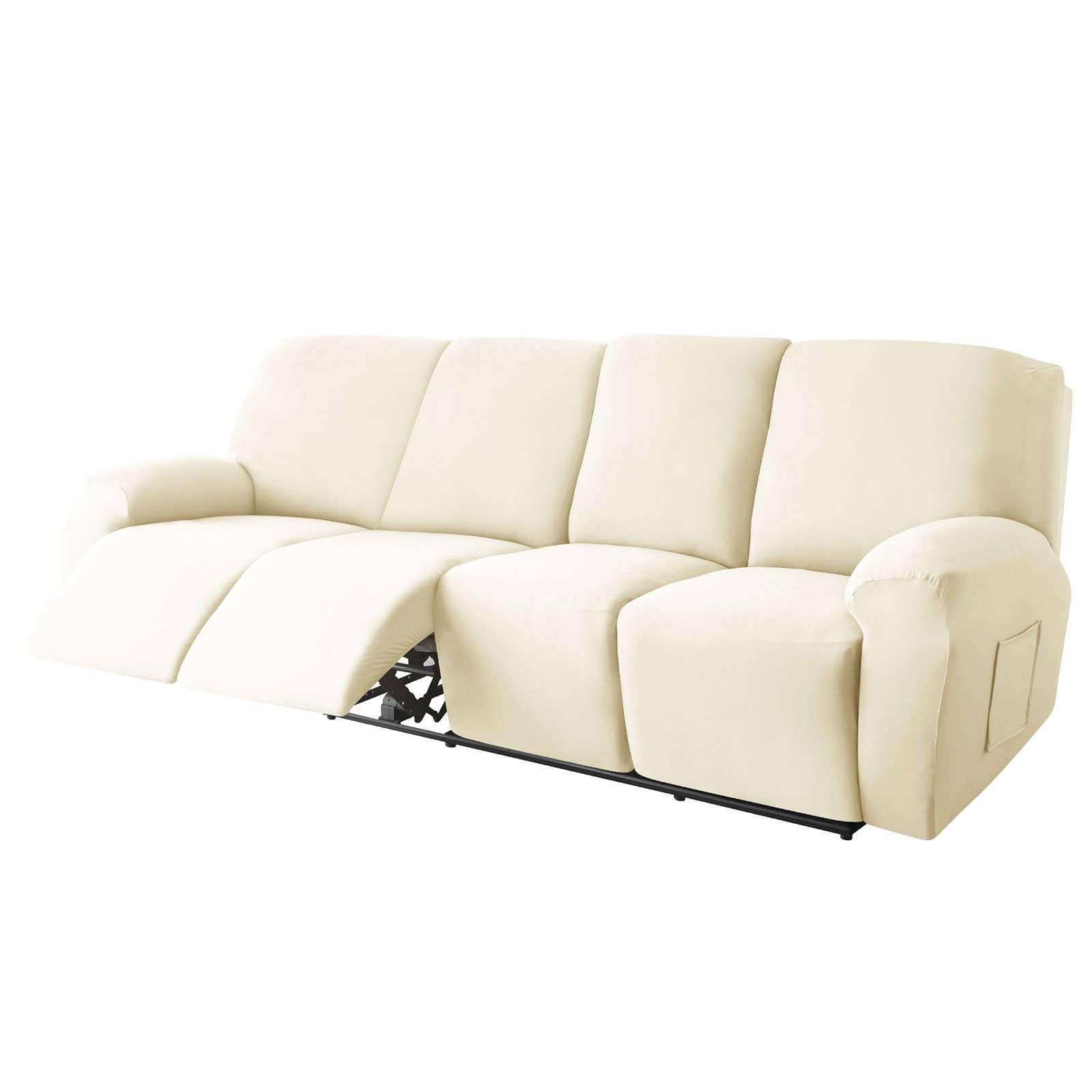CLGTY Polyester 10-piece recliner couch covers 4 Seat, Stretch Soft lazy boy reclining sofa slipcover with Pocket Armchair Covers For Kids Pets Cat Dog-ivory-4 seater