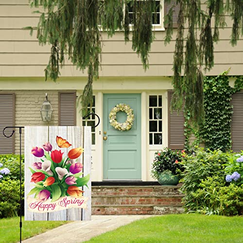 Louise Maelys Happy Spring Garden Flag 12X18 Double Sided, Burlap Small Vertical Floral Flower Garden Yard Flags For Seasonal Outside Outdoor House Decoration (Only Flag) #TOP6