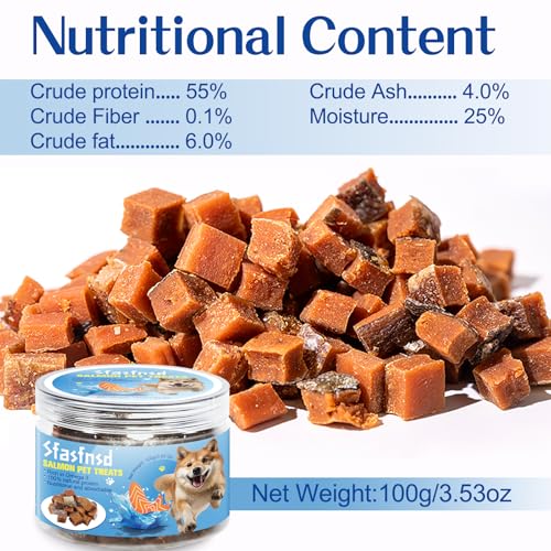 Lachs Hundeleckerlis,Hundetraining Leckerlis Belohnung, natürliche fettarme Lachssnacks für Hunde, reich an Omega 3, nahrhaft und Gute Absorption, gesunde Hundeleckerlis Hundesnack 100g
