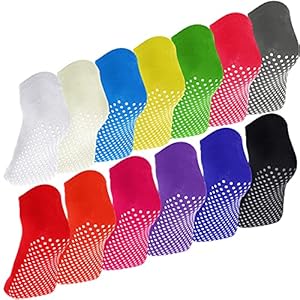 Geyoga 13 Pairs Non Skid Sticky Grippers Socks Pilates Yoga Ballet Barre Non Slip Socks for Kids Women Men