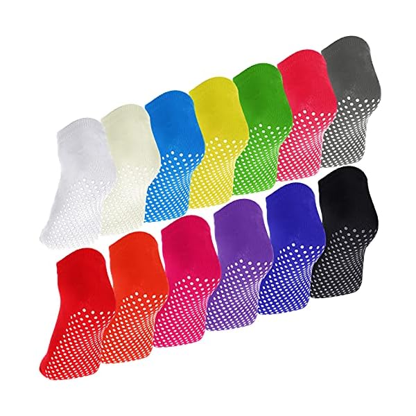 Geyoga 13 Pairs Non Skid Sticky Grippers Socks Pilates Yoga Ballet Barre Non Slip Socks for Kids Women Men