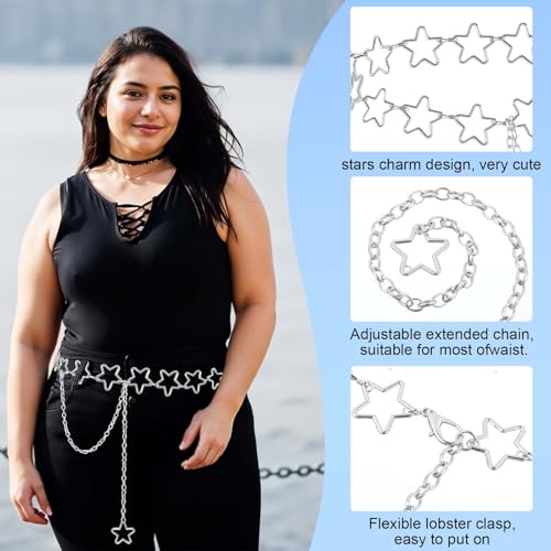 Waist Chain, Silver Star Waist Chain Belt Adjustable Link Belt Metal Waists Chains Women Fashion Accessory for Dresses Skirts Jeans Women Girls Ladies4